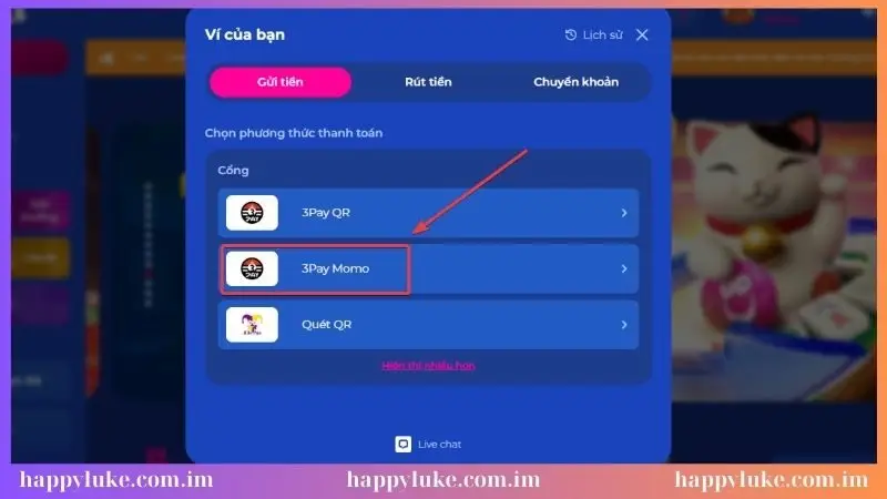 Bạn lựa chọn phương thức 3Pay Momo