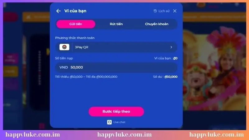 Nhập số tiền muốn nạp vào tài khoản hội viên